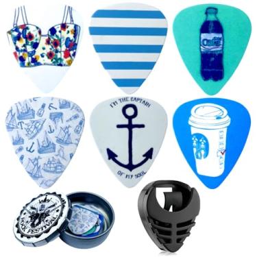 Imagem de Miwayer Palhetas de guitarra médias, pacote com 6 palhetas artísticas legais em caixa de metal com suporte preto, presente exclusivo para amantes de baixo, guitarra elétrica e acústica (azul frio)