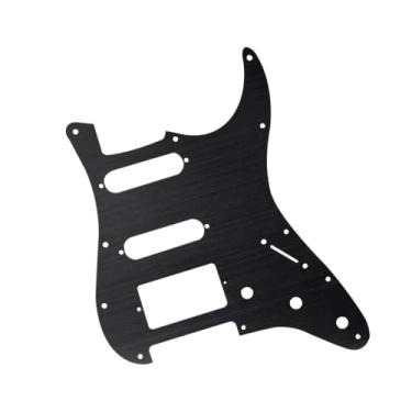 Imagem de DIAO79NI Pro 11-Hole Round Corner HSS Guitar Strat Metal Alumínio Pickguard para USA/Mexican Stratocaster 4 parafusos Humbucking Mount Open Pickup, Preto-1ply (alumínio nodizado).