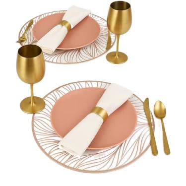 Imagem de Jogo Americano Redondo Floral Rosé Gold em PVC – Descanso de Prato Luxo – Conjunto com 6 peças