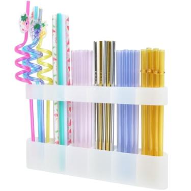 Imagem de Suporte de canudo para porta de armário, organizador de canudo de silicone para porta de armário, dispensador reutilizável de canudos para acessórios de cozinha doméstica (transparente)