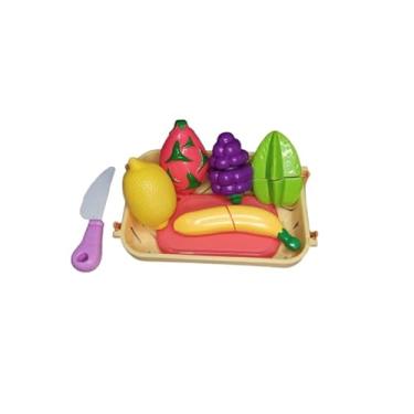 Imagem de Kit Brinquedo Infantil de Frutas e Legumes para Cortar, Tábua com Faca de Brinquedo, Conjunto Didático 06 Peças