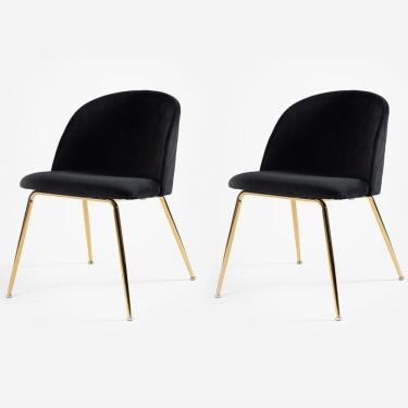 Imagem de Kit 2 Cadeiras ANM8100F Anima Office em Veludo Preto Base em Aço Dourado