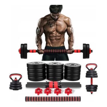 Imagem de 2X Kit Halteres E Anilhas Kettlebell Ajustáveis Academia 15K