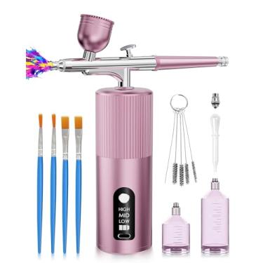 Imagem de Kit de aerógrafo com compressor - Aerógrafo para unhas, escova de ar de exibição de tela 48PSI, máquina de pistola de aerógrafo sem fio recarregável para arte de unhas, maquiagem, pintura, decoração