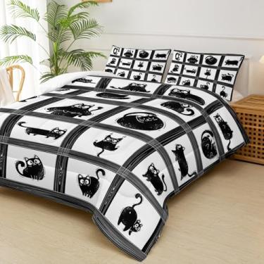 Imagem de lneffble Conjunto de edredom de gato preto, tamanho king, para meninos