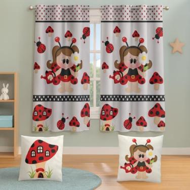 Imagem de Cortina Infantil Estampada 2m x 1,5m com 2 Capas de Almofada, Decorativa, Tecido Poliéster, para Quarto (MENINA JOANINHA)
