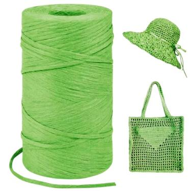 Imagem de LEREATI Fio de ráfia verde grama para sacos de crochê, fita de ráfia de corda plana de 3 mm x 328 jardas para embrulho de presente, fio de fita de papel de ráfia para chapéu de sol de crochê, bolsa