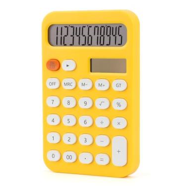 Imagem de Mini calculadora de escritório simples de mão fofa mesa escolar mecânica, amarela, básica, solar, pequena, quatro funções, calculadoras estéticas para estudantes