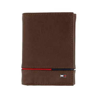 Imagem de Carteira masculina de couro Leif RFID da Tommy Hilfiger, com dobra dupla, marrom