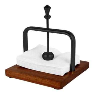 Imagem de XYDHQS Porta-guardanapos de madeira para mesa, porta-guardanapos antiderrapante com braço de metal à prova de ferrugem, dispensador de guardanapos quadrado de grande capacidade para cozinha doméstica