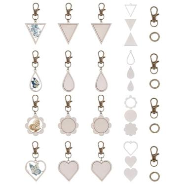 Imagem de FREEBLOSS 12 peças mini bastidores de chaveiro bordado com capa traseira, 4 estilos, bandejas de pingente de bordado de madeira com chaveiros a granel para fabricação de joias, bandejas em branco