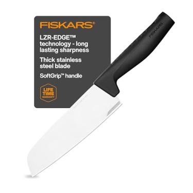 Imagem de Fiskars Faca Santoku de 16 cm, faca de cozinha para cortar, cortar e picar com lâmina de borda dura de aço inoxidável japonês, segura para máquina de lavar louça