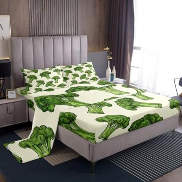 Imagem de jejeloiu Jogo de lençol infantil fofo de brócolis, solteiro, vegetais, desenho de casa de fazenda, luxuoso, microfibra e brócolis verde