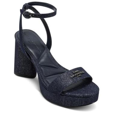 Imagem de KARL LAGERFELD Sandália feminina de salto plataforma com logotipo Haden, Branco macio/preto, 40