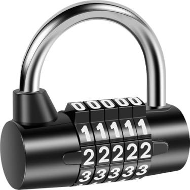 Imagem de WhSunVo Cadeado de combinação de locker, cadeado de combinação reinicializável de 5 dígitos, código de gabinete de liga de zinco, cadeado sem chave, preto, cadeado de segurança com senha (pequeno