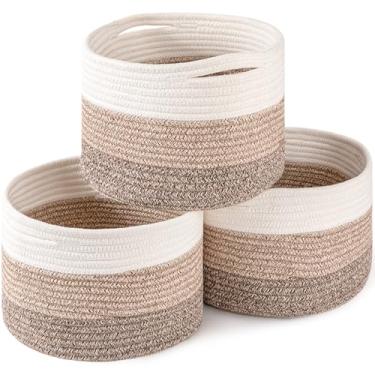 Imagem de OIAHOMY Cestas de armazenamento de prateleira para organização, caixas organizadoras de armário, 24 x 24 x 19 cm, armazenamento de brinquedos fofos para cães pequenos, cestas de corda de tecido para