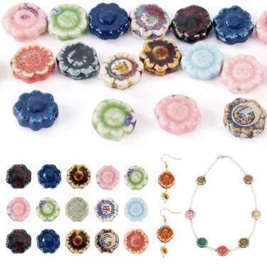 Imagem de Boutigem 20 peças de contas de girassol de cerâmica coloridas feitas à mão contas de flor de porcelana vitrificada floral floral espaçador para brinco, colar, pulseira, artesanato faça você mesmo