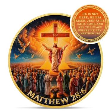 Imagem de Jesus Cross Christian Challenge Coin - God Matthew 28:6 Scriptures Religious Token - Pocket Bible Verses Love Chip for Study - Inspirational Doves Good Luck Pigeon Gifts for Men Women Kids Coworker