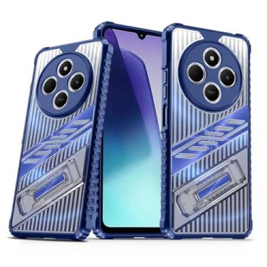 Imagem de SORAKA Capa para Xiaomi Redmi 14C com suporte de policarbonato rígido transparente e flexível antiderrapante texturizado TPU camada dupla à prova de choque