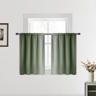 Imagem de SimpleHome Cortinas pequenas para janela de cozinha verde sálvia sobre a pia – bolso para varão com isolamento térmico, cortinas meio curtas para café/trailer/banheiro, 2 painéis, 107 x 91 cm de