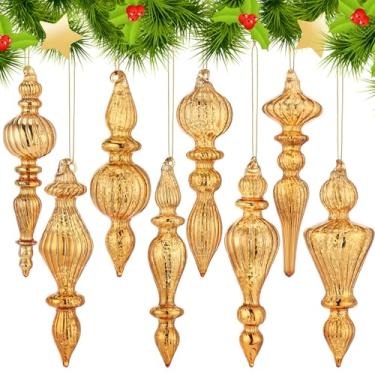 Imagem de Mifoci 8 peças de enfeites de Natal com acabamento de vidro de mercúrio de 15 cm, enfeites de Natal para pendurar enfeites de vidro sortidos, decoração de árvore de Natal (champanhe)