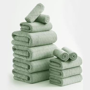 Imagem de Conjunto de toalhas de banho de luxo - 12 peças (4 toalhas de banho grandes, 4 toalhas de mão, 4 toalhas), 100% microfibra, extra absorvente super macio e de secagem rápida, pacote familiar completo