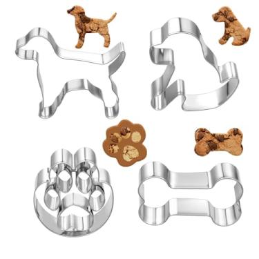 Imagem de 4 peças de cortadores de petisco para cães de aço inoxidável, conjunto de cortadores de biscoito de osso para cães, conjunto de cortadores de biscoito em forma de osso, tamanho grande, cortadores de