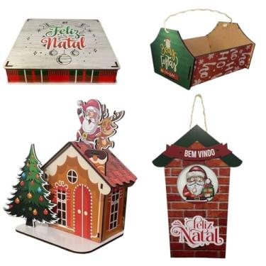 Imagem de Kit Decoração De Natal Em MDF Com 4 Peças Exclusivas Ideal Para Enfeitar Árvore Mesa E Ambientes Festivos Produto Artesanal Personalizável Ótimo Para Celebrações Natalinas