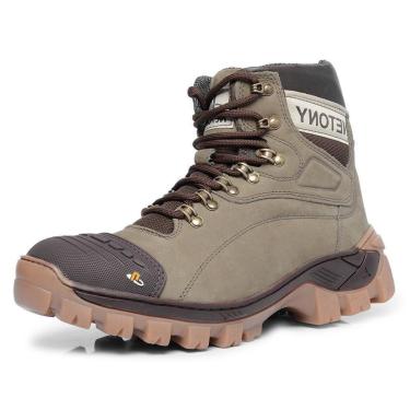 Imagem de Coturno Adventure Couro Masculino Ajuste Cadarço Solado Borracha Tratorado Biqueira Reforçada Macia-Masculino
