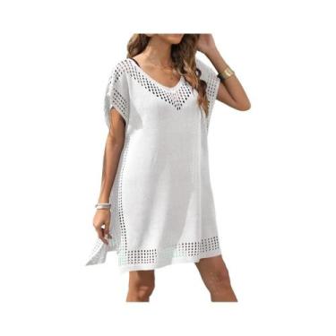 Imagem de Maiô Branco com Decote em V - Pareô de Praia Luxuoso - Túnica Azul e Q