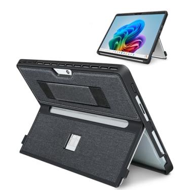 Imagem de Capa para Microsoft Surface Pro 11/10/9/8 de 13 polegadas, com capa para stent e alça de mão, capa resistente à prova de choque multifuncional compatível com teclado tipo capa, material TPU/PU (preto)