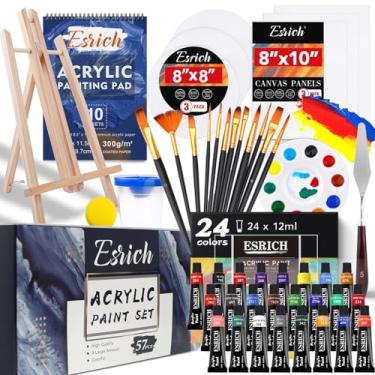 Imagem de Conjunto de tinta acrílica, 57 peças de suprimentos de pintura profissional com pincéis, tinta acrílica, cavalete, telas, blocos de pintura, paleta, faca de tinta, copo de pincel e esponja de arte