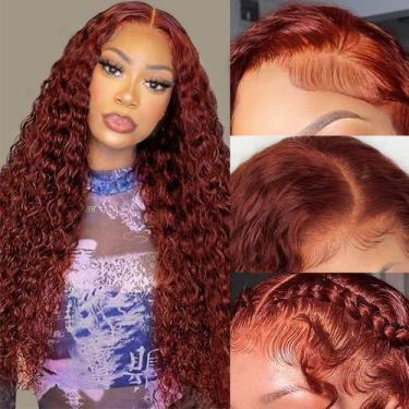 Imagem de Peruca frontal de renda Aveiyce Marrom avermelhado Deep Wave 66cm 180%