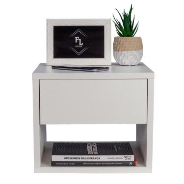 Imagem de Mesa Cabeceira Suspensa Off White 30 Cm Gaveta Em Cima