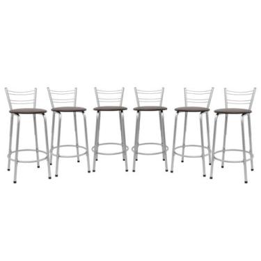 Imagem de Kit 6 Cadeira Para Balcão Ilha Bistrô Banqueta 60cm Flórida Prata Bar 
