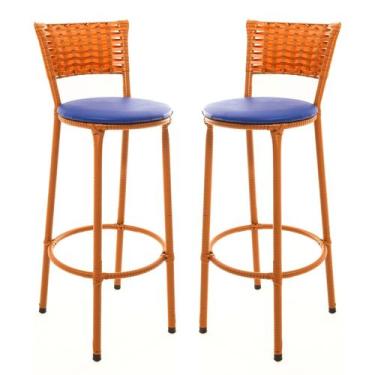 Imagem de KIT 2 Banquetas Alta Encapada Junco IMBUIA Area de Lazer Cozinha Balcã