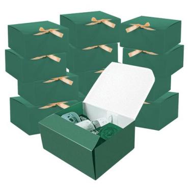 Imagem de Caixas de presente LWYMX, pacote com 12, verdes, 25x20x10 cm com fita