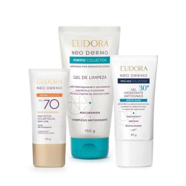 Imagem de Eudora Neo Dermo Purific Gel De Limpeza Facial 150g, Protetor Solar Sem Cor Fps 70 40g + Pró Age Gel Facial 30+ 50g