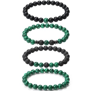Imagem de XIANNVXI Pulseira masculina de contas 3/4 peças 8 mm conjunto de pulseiras de contas de pedra para homens olho de tigre Lava Rock Obsidiana Pulseira de cristal preto com contas elásticas para homens