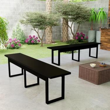 Imagem de Kit Banco De Madeira MDF Com Base De Ferro Estilo Industrial Para Jardim Varanda Área Gourmet (Preto)