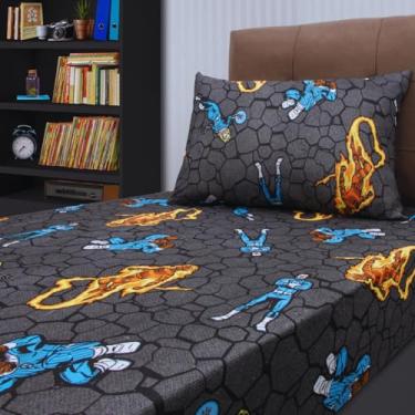 Imagem de Jogo de Cama Solteiro 2 Peças – Marvel Quarteto Fantástico 70% Algodão 30% Poliéster – Lençol com Elástico 88×188×20 cm + Fronha 50×70 – Licenciado Oficial