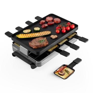 Imagem de Swissmar KF-77080 Stelvio Raclette para 8 pessoas com placa de grelha antiaderente de alumínio fundido reversível/topo de crepe, aço inoxidável escovado