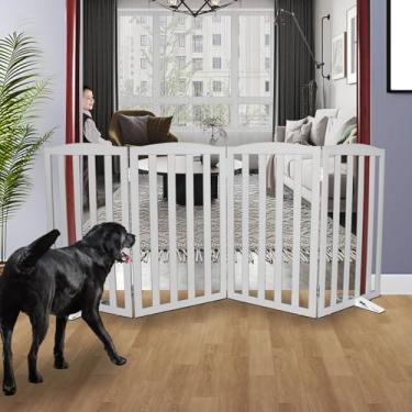 Imagem de SFJC Portão interno independente para cães, portões dobráveis para cães, escadas ou corredores, portão branco de madeira para animais de estimação para casa, cerca para animais de estimação com pés de