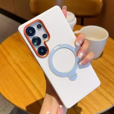 Imagem de YOGISU Capa protetora magnética dobrável com suporte giratório para Galaxy S24 Ultra, textura de armadura, à prova de choque (para Galaxy S24 Ultra/branco)