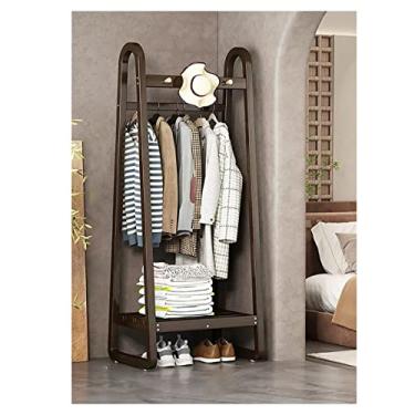 Imagem de Cabideiro com 3 ganchos para cabideiro de roupas, cabideiro de madeira com prateleiras e varão de pendurar para quarto, sala de estar/cor de tronco/100 cm (marrom 50 cm)