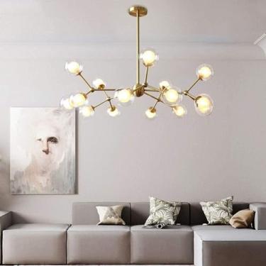Imagem de BAZHIMAO Luminária pendente Lustre Lâmpada Lustre Luz Teto Moderno G9 Globo de Vidro, Luminária Ajustável 12 s para Corredor Cozinha Sala/Dourado/9 Luzes