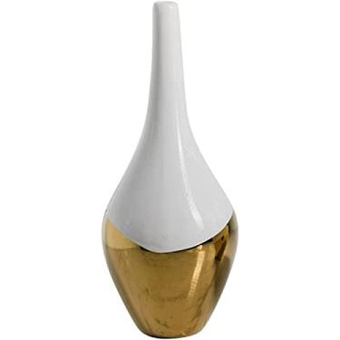 Imagem de LIFOND Vaso de flores dourado branco vaso de cerâmica moderna casa restaurante mesa de café escritório decoração vaso de boca pequena vaso de presente vaso de flores decoração de mesa (B)