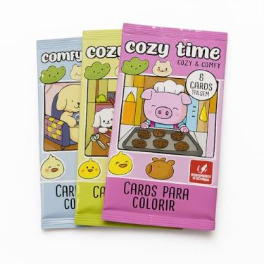 Imagem de Kit Cards Comfy E Cozy Para Colorir Premium 18 Cartões Sortidos 17x9cm Desenhos Surpresa Papelaria Criativa Para Presentear Decorar Colecionar Arte Relaxante Criativa Ideal Para Crianças Adultos Hobby