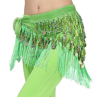 Imagem de Saia de dança do ventre, lenço de quadril de dança do ventre, acessórios de roupas de dança do ventre com borla, base de malha elástica, cintos de dança do ventre, franjas, lenço de quadril para dança