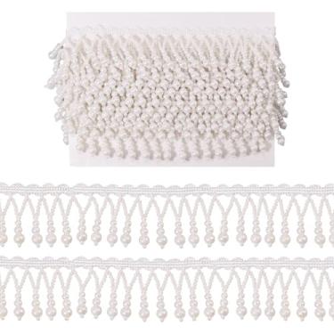 Imagem de FREEBLOSS Aplique de fita de renda com franja com contas de pérola de 5 metros, apliques para costura, fita de strass, corrente de borla para decoração de roupas